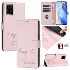 Per vivo Y33S 4G Global Smile Embossing RFID Custodia in pelle per telefono (rosa)