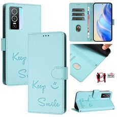 Per vivo Y76 5G Smile Embossing RFID Custodia in pelle per telefono (verde menta)