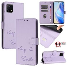 Per vivo Y52S 5G / iQOO U3 Smile Embossing RFID Custodia in pelle per telefono (viola chiaro)