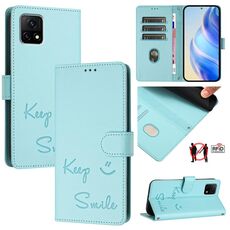 Per vivo Y31S 5G / Y72 5G India Smile Embossing RFID Custodia in pelle per telefono (verde menta)