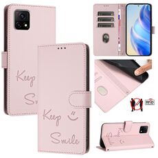 Per vivo Y31S 5G / Y72 5G India Smile Embossing RFID Custodia in pelle per telefono (rosa)