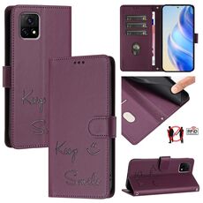 Per vivo Y31S 5G / Y72 5G India Smile Embossing RFID Custodia in pelle per telefono (viola)