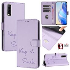 Per vivo Y70S Smile Embossing RFID Custodia in pelle per telefono (viola chiaro)