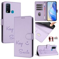 Per vivo Y30 4G Global Smile Embossing RFID Custodia in pelle per telefono (viola chiaro)