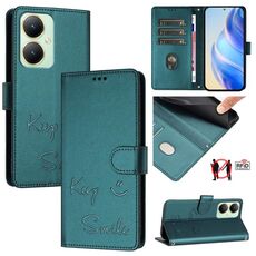 Per vivo Y27 4G 2023 Global Smile Embossing RFID Custodia in pelle per telefono (verde pavone)