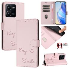 Per vivo Y22 4G Global Smile Embossing RFID Custodia in pelle per telefono (rosa)