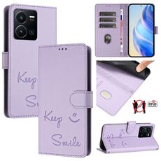 Per vivo Y22 4G Global Smile Embossing RFID Custodia in pelle per telefono (viola chiaro)