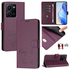 Per vivo Y22 4G Global Smile Embossing RFID Custodia in pelle per telefono (viola)