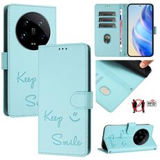Per Xiaomi 14 Ultra Smile Embossing RFID Custodia in pelle per telefono (verde menta)