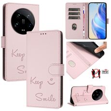 Per Xiaomi 14 Ultra Smile Embossing RFID Custodia in pelle per telefono (rosa)