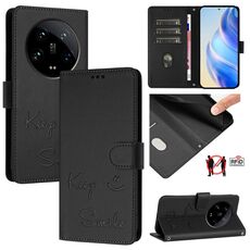 Per Xiaomi 14 Ultra Smile Embossing RFID Custodia in pelle per telefono (nero)