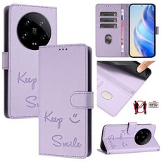 Per Xiaomi 14 Ultra Smile Embossing RFID Custodia in pelle per telefono (viola chiaro)