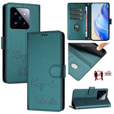 Per Xiaomi 14 Pro Smile Embossing RFID Custodia in pelle per telefono (verde pavone)