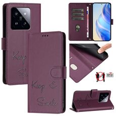 Per Xiaomi 14 Pro Smile Embossing Custodia in pelle RFID per telefono (viola)