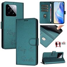 Per Xiaomi 14 Smile Embossing RFID Custodia in pelle per telefono (verde pavone)