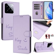 Per Xiaomi 14 Smile Embossing RFID Custodia in pelle per telefono (viola chiaro)