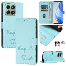 Custodia per telefono in pelle RFID con stampa a sorriso per Honor X6b (verde menta)