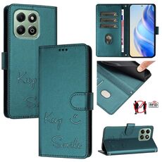 Custodia per telefono in pelle RFID con stampa a sorriso per Honor X6b (verde pavone)
