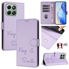 Custodia per telefono in pelle RFID con stampa a sorriso per Honor X6b (viola chiaro)