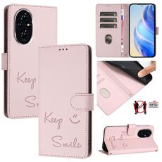 Custodia per telefono in pelle RFID con stampa a sorriso per Honor 200 (rosa)