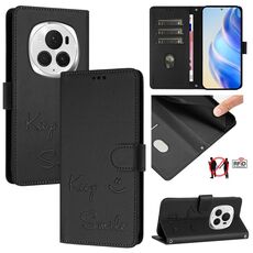Custodia per telefono in pelle RFID con stampa Global Smile per Honor Magic6 Pro 5G (nera)