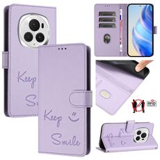 Custodia per telefono in pelle RFID con stampa Global Smile per Honor Magic6 Pro 5G (viola chiaro)