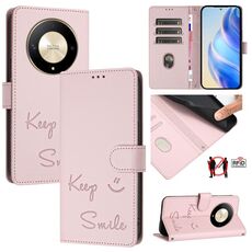 Custodia per telefono in pelle RFID con stampa Global Smile per Honor X9b 5G (rosa)