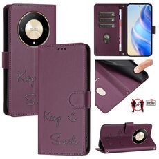 Per Honor X9b 5G Global Smile Embossing Custodia in pelle RFID per telefono (viola)