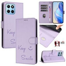 Per Honor 70 Lite 5G Global/X6s 4G Global Smile Embossing RFID Custodia in pelle per telefono (viola chiaro)