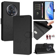 Custodia per telefono in pelle RFID con stampa Smile per Honor Magic5 Pro (nera)