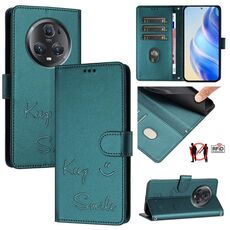 Custodia per telefono in pelle con stampa RFID per Honor Magic5 Pro Smile (verde pavone)