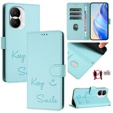 Custodia per telefono in pelle con stampa RFID Smile Embossing per Honor X40i 5G (verde menta)