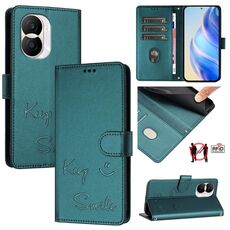 Custodia per telefono in pelle con stampa RFID Smile Embossing per Honor X40i 5G (verde pavone)