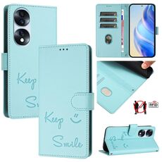 Per Honor 70 Pro 5G Smile Embossing RFID Custodia in pelle per telefono (verde menta)