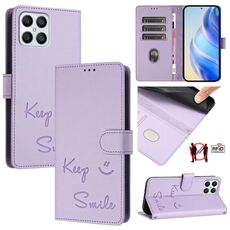 Custodia per telefono in pelle RFID con stampa a sorriso per Honor Play6T Pro 5G (viola chiaro)