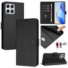 Per Honor X8 4G/X30i 5G Smile Embossing RFID Custodia in pelle per telefono (nero)