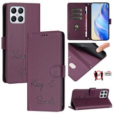 Per Honor X8 4G/X30i 5G Smile Embossing RFID Custodia in pelle per telefono (viola)