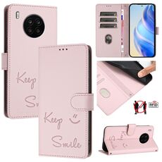 Custodia per telefono in pelle RFID con stampa a sorriso per Honor 50 Lite (rosa)