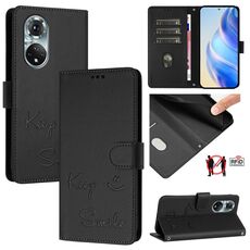 Custodia per telefono in pelle RFID con stampa Smile per Honor 50 Pro (nera)