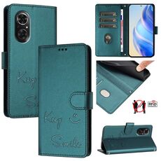 Custodia per telefono in pelle con stampa RFID per Honor 50 SE Smile (verde pavone)