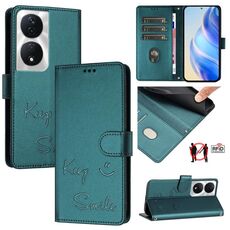 Per Honor X7b 5G Global / 4G Global Smile Embossing RFID Custodia in pelle per telefono (verde pavone)