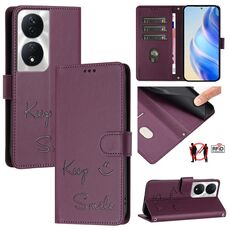 Custodia per telefono in pelle con stampa RFID per Honor Play 50 Plus 5G Smile (viola)