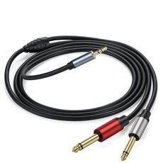 Cavo audio adattatore splitter Y mono TS da 3,5 mm TRS stereo placcato oro da 2 m a doppio 6,35 mm (nero)