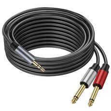Cavo audio adattatore splitter Y mono TS da 3,5 mm TRS stereo placcato oro da 5 m a doppio 6,35 mm (nero)