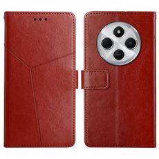 Per Redmi 14C 4G Custodia per telefono in pelle con motivo a Y (marrone)