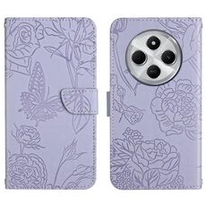 Per Redmi 14C 4G Custodia in pelle con motivo a farfalla in rilievo (viola)