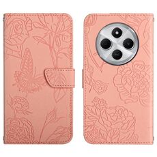 Per Redmi 14C 4G Custodia in pelle con motivo a farfalla in rilievo (rosa)