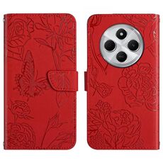 Per Redmi 14C 4G Custodia in pelle con motivo a farfalla in rilievo (rosso)