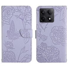 Per Xiaomi 14T 5G Custodia per telefono in pelle con stampa a farfalla e motivo a conchiglia (viola)