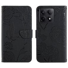 Per Xiaomi 14T 5G Custodia per telefono in pelle con motivo a farfalla in rilievo e pelle globale (nero)